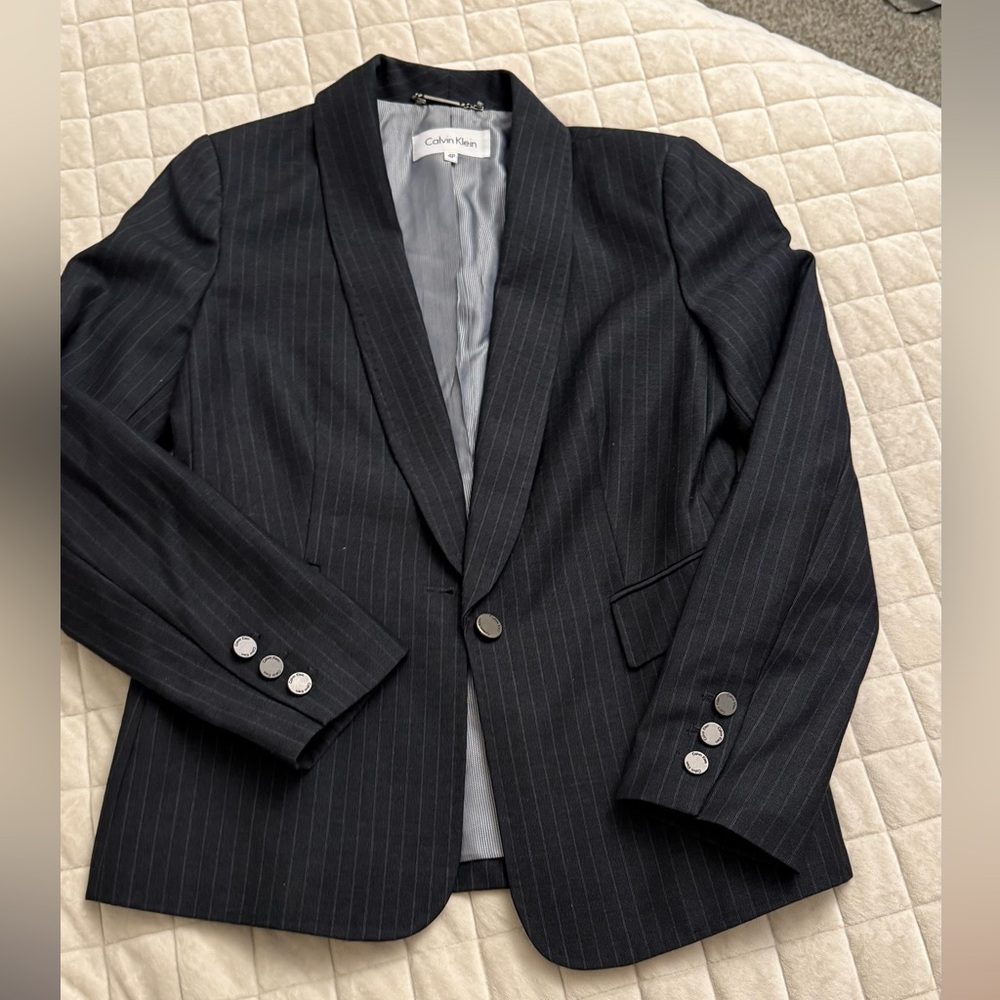 Calvin Klein Women’s Black Pinstripe Blazer